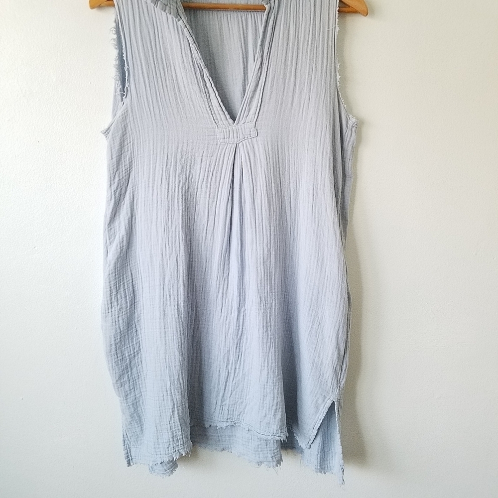 Stark X 100% Cotton Gauze Blue Sleeveless Oversized Tunic Top Size Small - Picture 5 of 13